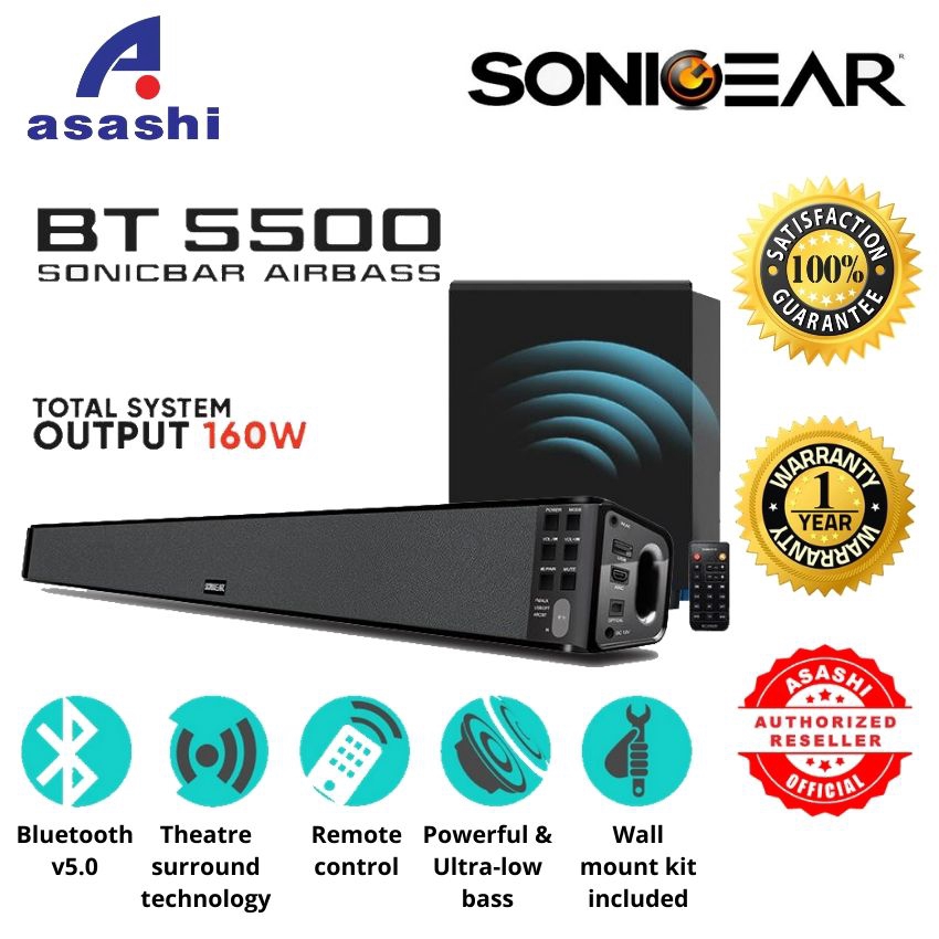 SonicGear BT5500 Bluetooth 5.0 SoundBar With Wireless Subwoofer (TV Sound Bar)