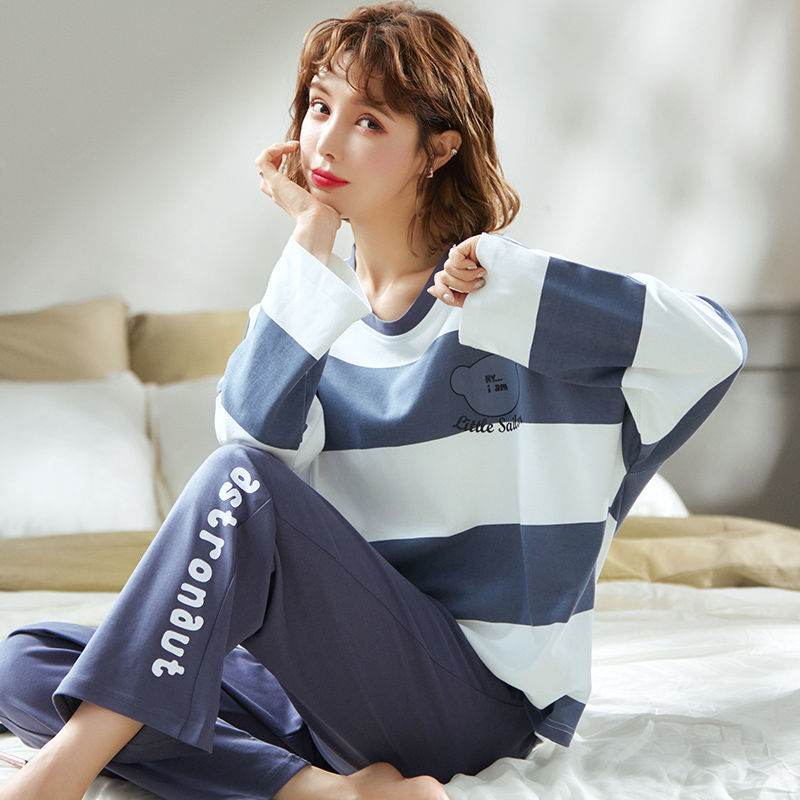 ❤Pajamas women's spring autumn long sleeve trousers cotton autumn sweet fresh student home clothes two piece suit