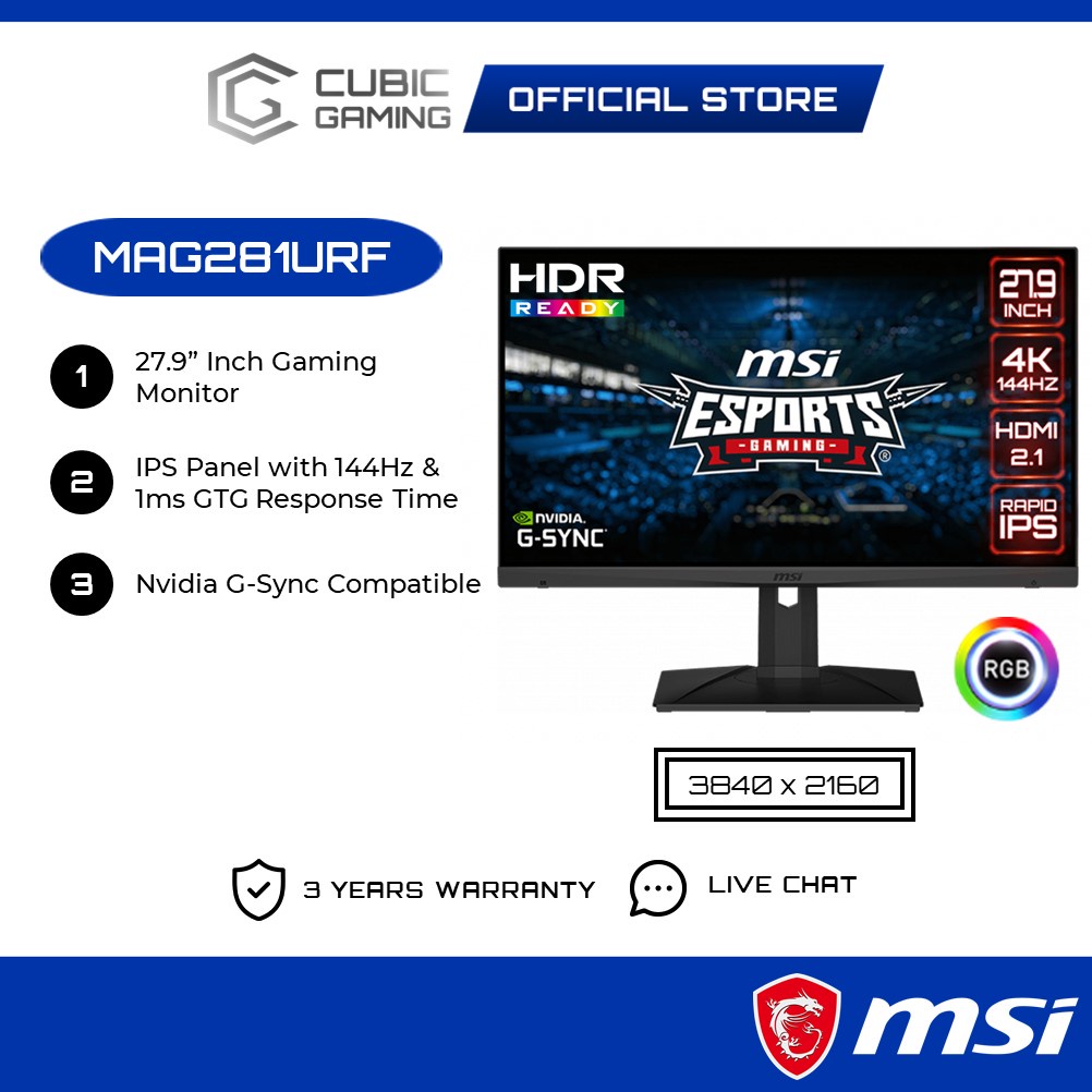 MSI Optix MAG281URF HDR RGB Gaming Monitor w/ 4K UHD, KVM Switch, G