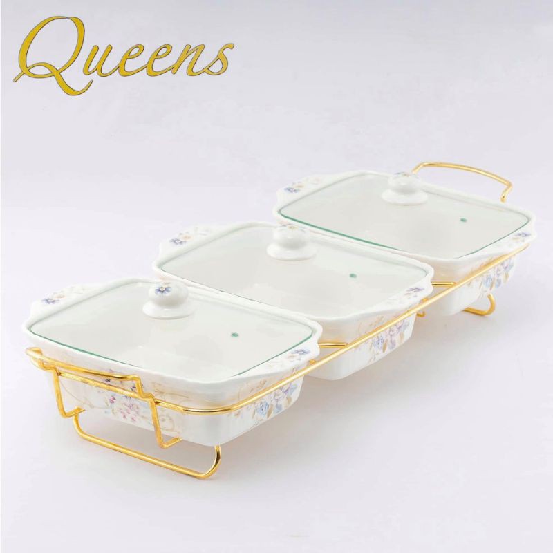 🔥🔥WOWWW!!! SALE RAYA!! BUFFET / TRIPLET QUEENS GOLD FOOD WARMER / BUFFET GOLD