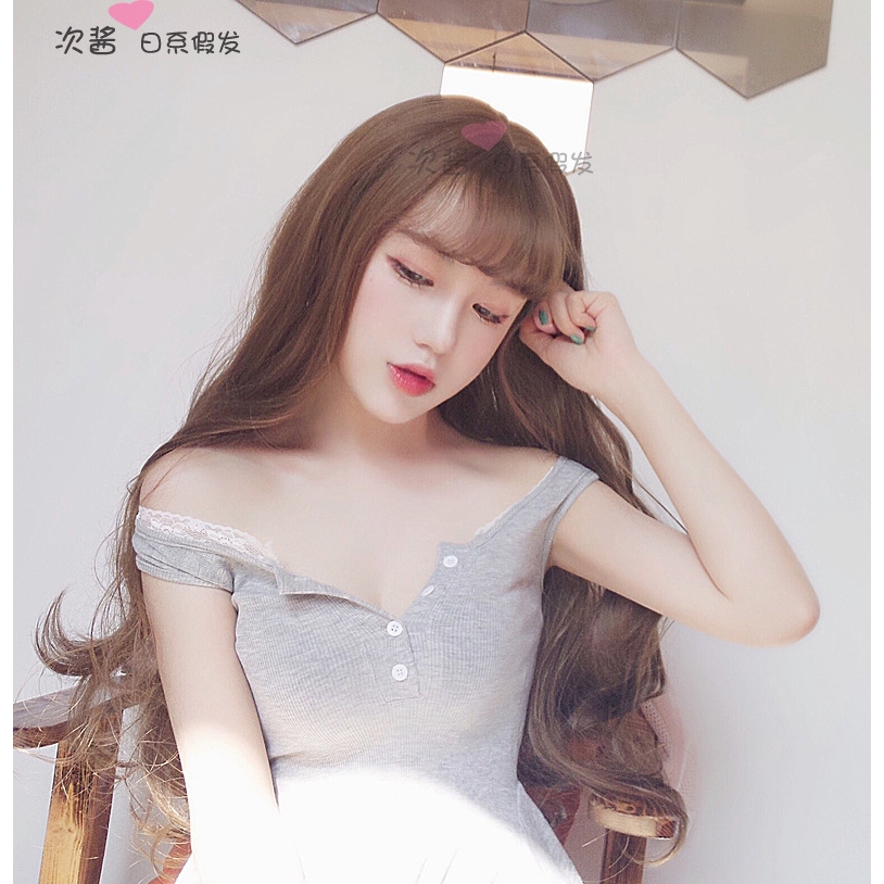 Long Curly Korean Big Wavy Long Hair Qi Air Bangs Natural