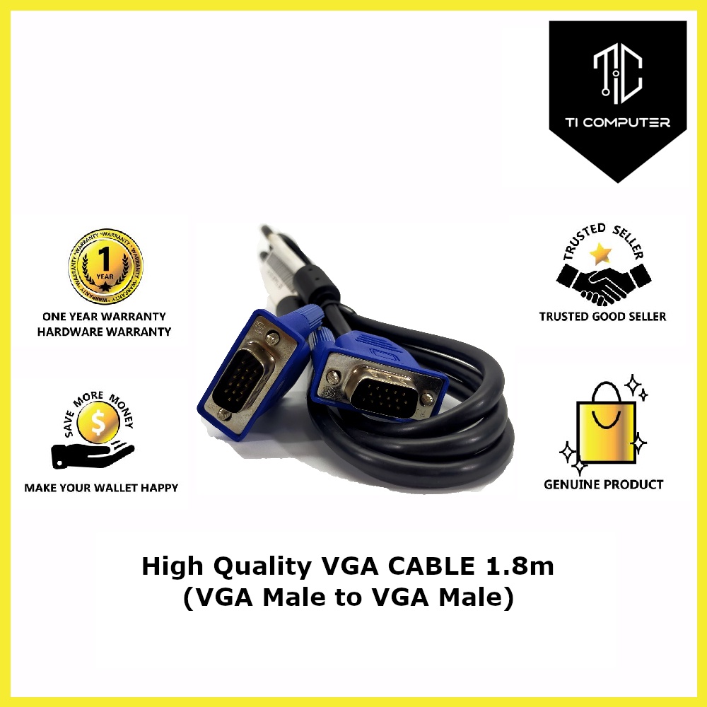 High Quality VGA CABLE 1.8m (VGA Male to VGA Male) Shopee Malaysia