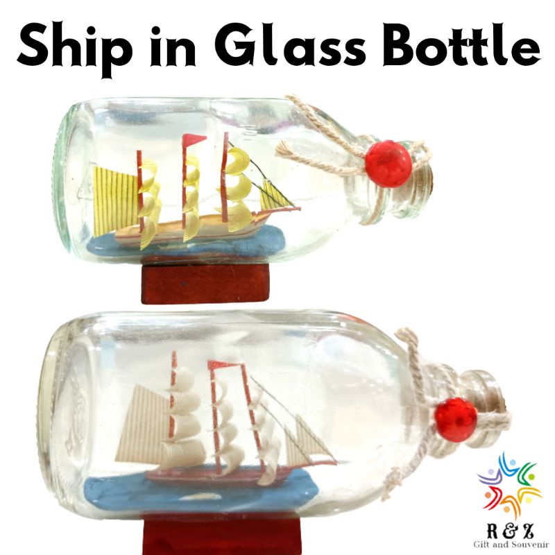 Ship in a Glass Bottle Blown and Moulded / Sailing Ship in a Dimple