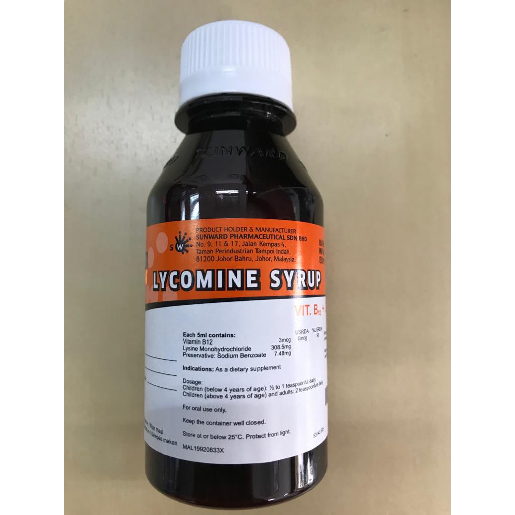 Exp 10 2022 Sunward Lycomine Syrup For Appetite Selera Makan 120ml Shopee Malaysia