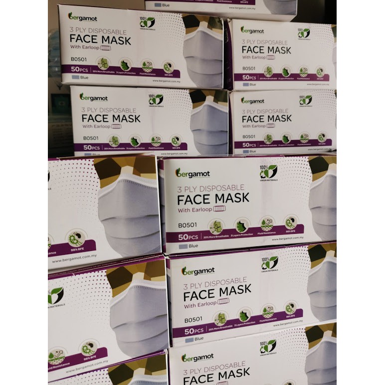 Download Bergamot 3 Ply Face Mask Ready Stock 50pcs Box Shopee Malaysia PSD Mockup Templates