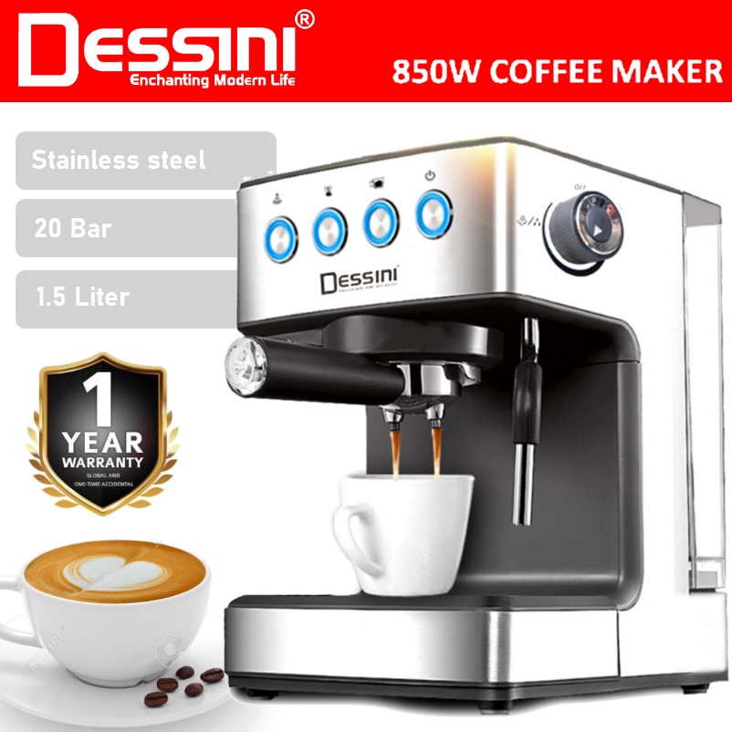 DESSINI ITALY 20 Bar 1.5L Espresso Coffee Maker Brew Froth Cappuccino Latte Machine Milk Frothing Bubble Steamer