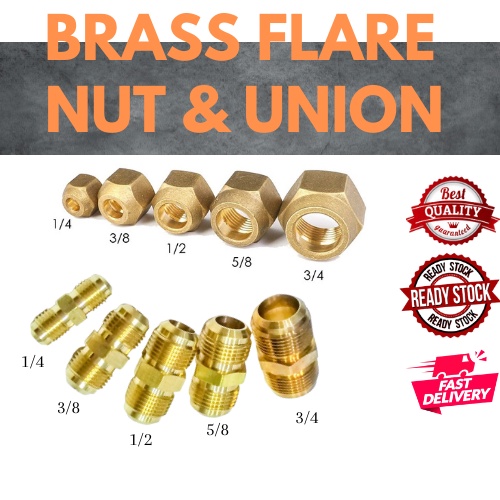 Brass Flare Nut Flare Union Size 1 4 3 8 1 2 5 8 3 4 For Aircond Tube Shopee Malaysia