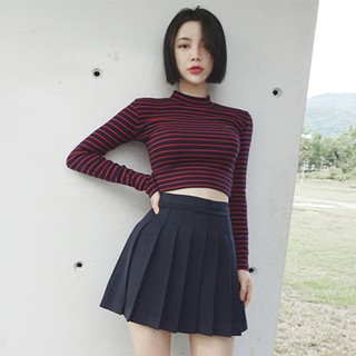 Women long sleeved crop  tops  stripe t shirt fashion shirt 