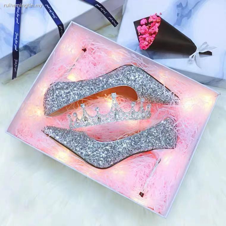 ▼❅New student high heels female 18th birthday gift female stiletto princess crystal shoes female adult all-match single shoes