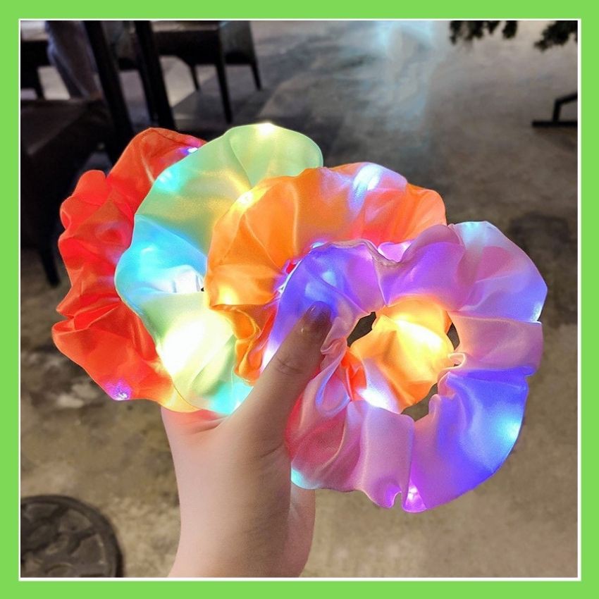 (Hot) Korean Style Glowing Scrunchies, Super Cute Fabric, With Led Light, Super Beautiful Glow In The Night