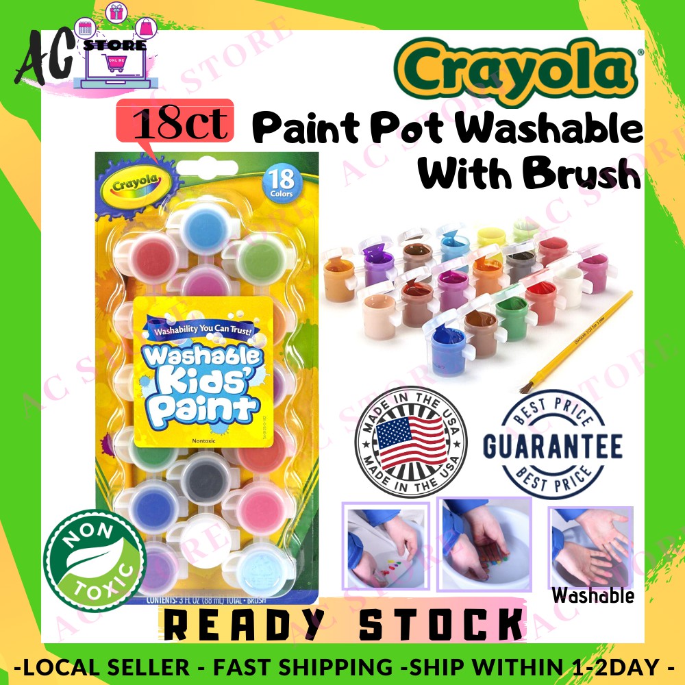 100 Authentic Crayola Paint Pot Washable 18 ct color With Brush