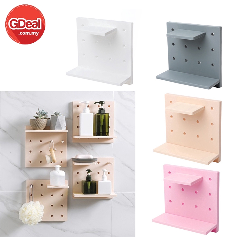 GDeal Living Room Wall Hanging Wall Shelf Kitchen Bedroom Partition Organizer Rack Plastic Wall Shelf Pink