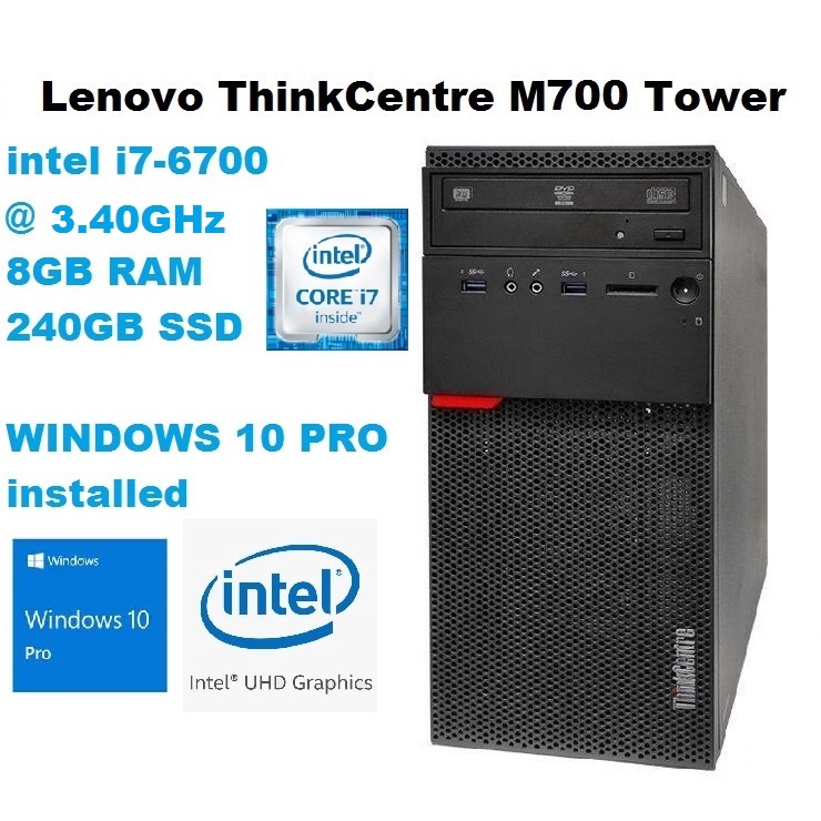 LENOVO THINKCENTRE M700 TOWER DESKTOP INTEL CORE i7 6TH GEN/8GB RAM/240GB SSD/UHD GRAPHICS/WIN
