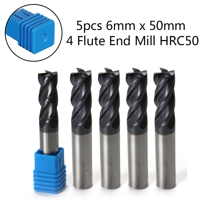 5pcs 6mm x 50mm Tungsten Carbide 4 Flute End Mill CNC Milling Cutter HRC50 TIALN 