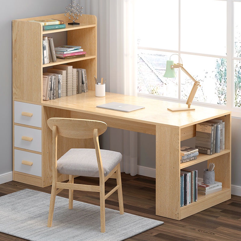 ♈㍿∏Desk And Bookshelf Combination Simple Study Table Computer Desktop Table Home Bedroom Bookcase One Student Writing Ta