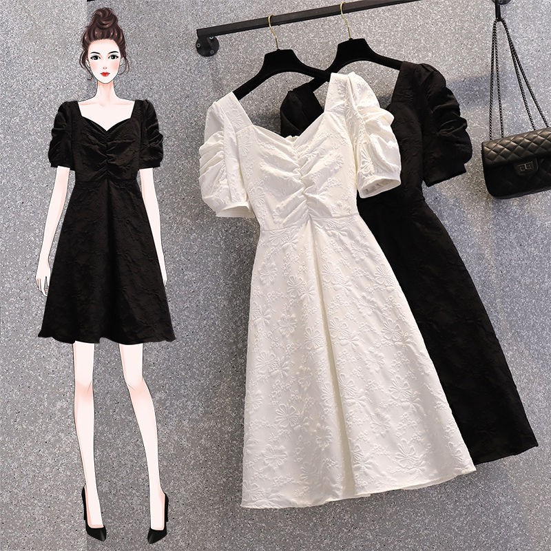 Plus size women's clothing>Large size women's clothing 200 jin fat sister dress women's foreign style is thin and medium long square neck skirt women sweetd.my2105.30