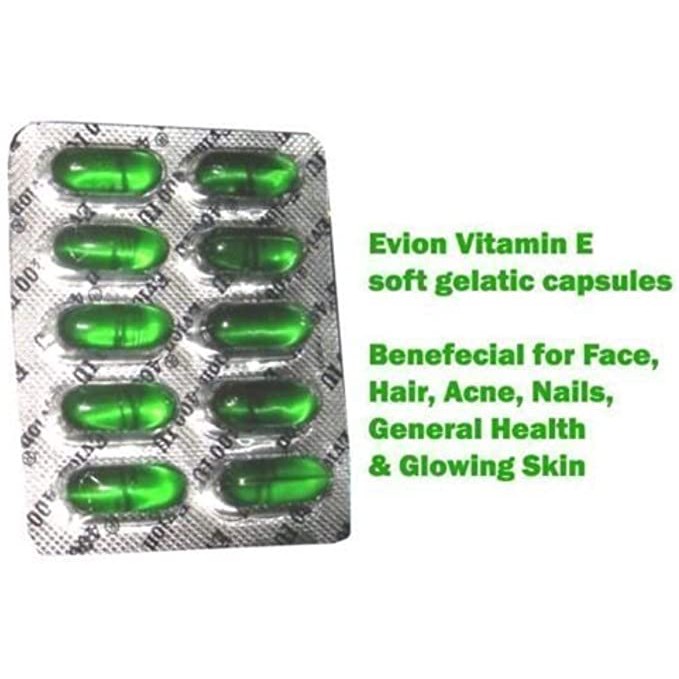 Evion 400 MG Vitamin E Capsule for Face, Hair, Pimple, Glowing Skin, Dark  Circles, Whitening & Control Hair Loss-10 caps | Shopee Malaysia