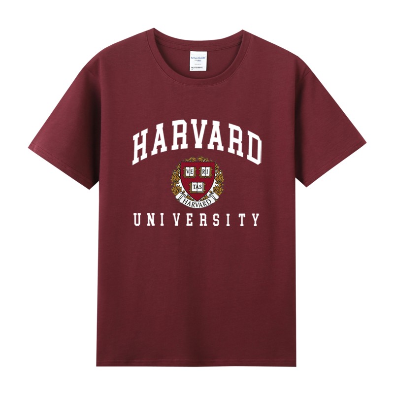 Ncaa American Harvard University Harvard Famous School Merchandise Printed Summer Pure Cotton Round Neck Half-Sleeved T-Shirt Men