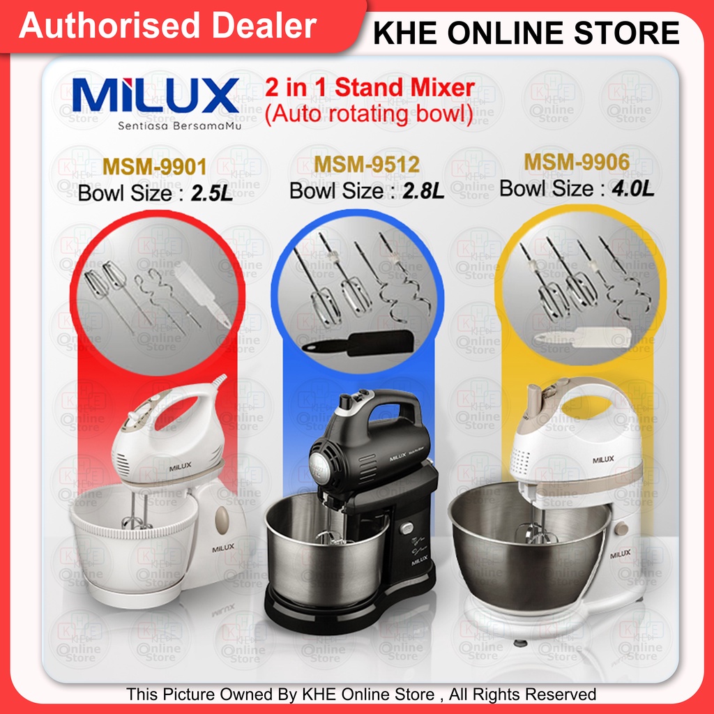 Milux 2 in1 Stand Mixer Mesin Pengadun Tepung Doh MSM-9901 / MSM-9906 / MSM-9512