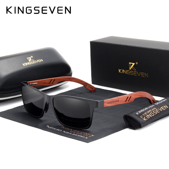 KINGSEVEN Design Handmade Natural Bubinga Wooden+Aluminum Sunglasses Men Polarized Fashion Sun Glasses Square UV400