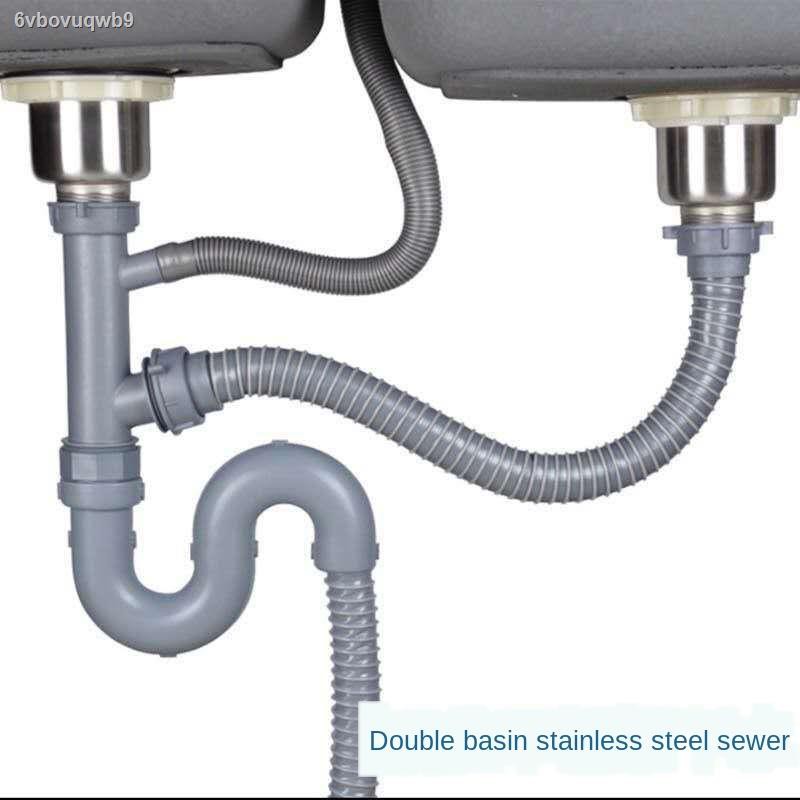 ☀Hot Sale☀ Sink drain pipe stainless steel single kitchen double basin