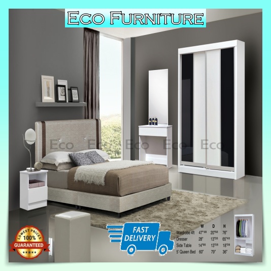 ALL IN Queen Bedroom Set Queen Bed Frame 8Inch Foam Mattress Wardrobe