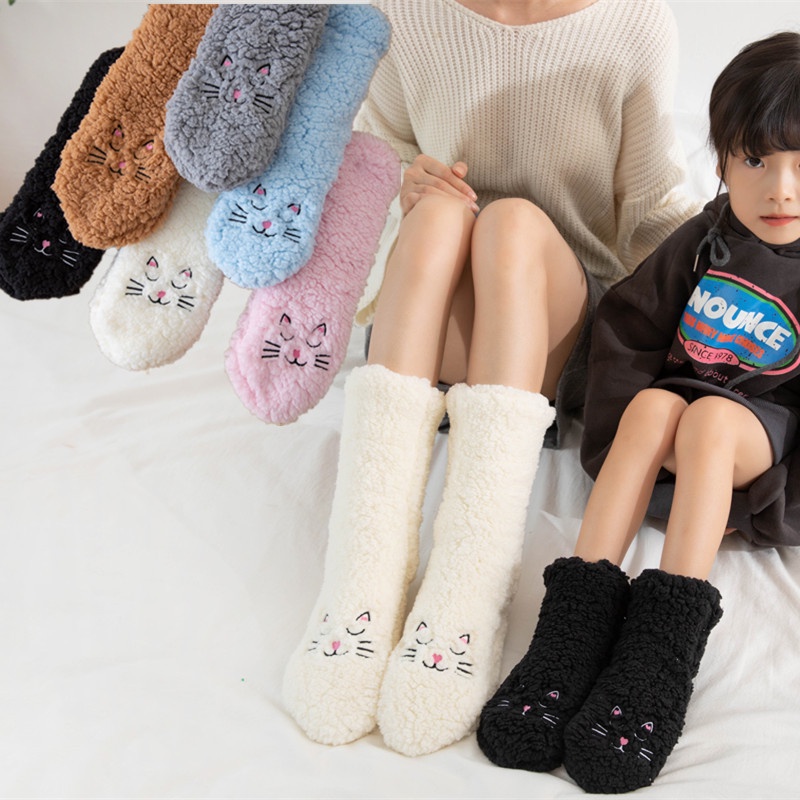 Women's Ctue Fuzzy Crew Sock Soft Warm Cozy Fuzzy Lined Non Slip Slippers Socks for Women Girls