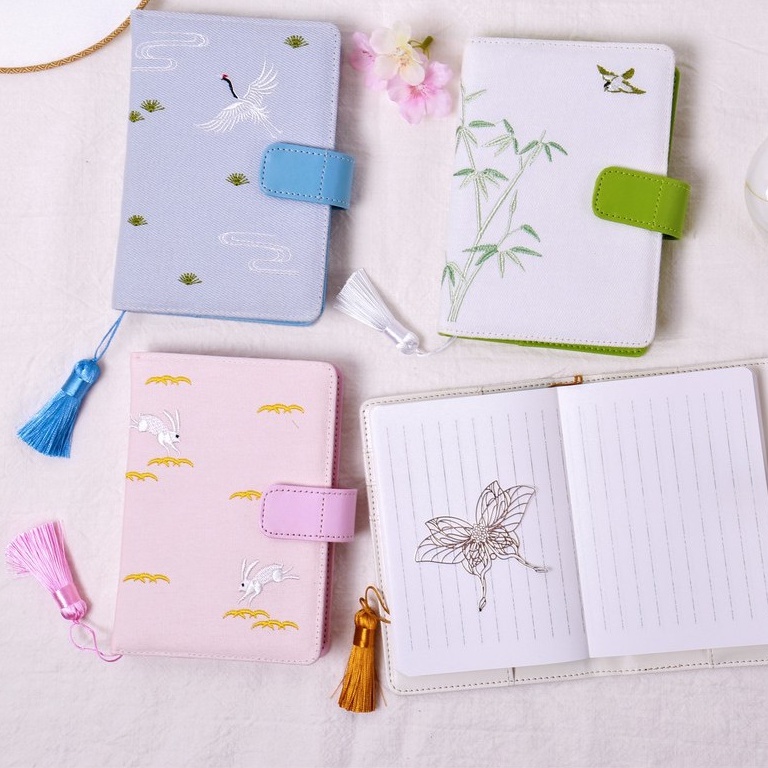 [Ready Stock]Life Dream A5 Planner Journal book fabric cover embroidery, magnet closure with bookmark notebook