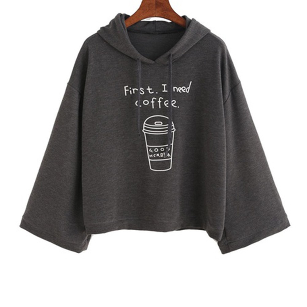 Korean Funny Women Hoodies Gray Long Sleeve Letter Print Korean Funny Women Hoodies Gray Long Sleeve Letter Print