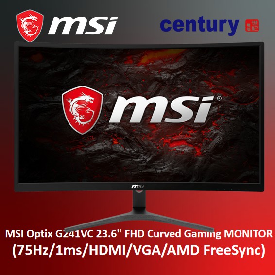 Msi Optix G241vc 23 6 Fhd Curved Gaming Monitor 75hz 1ms Hdmi Vga Amd Freesync Shopee Malaysia