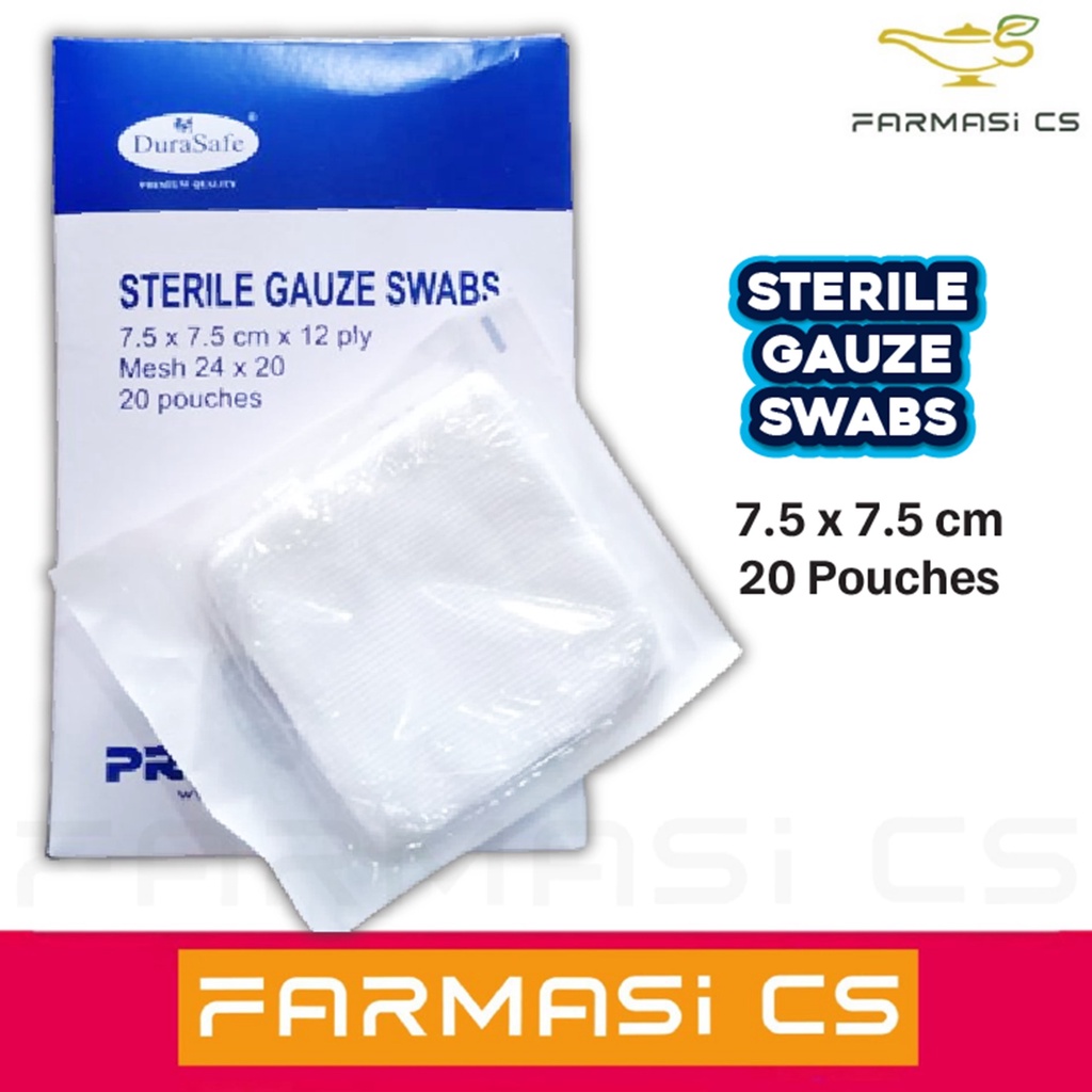 DuraSafe Sterile Gauze Swabs 7.5cm X 7.5cm X 12 PLY 20 POUCHES/BOX [to ...