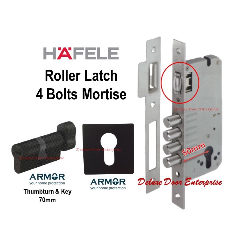 Hafele 4 Bolts Mortise Lock with Roller Latch (Square Cover)/ Mortise