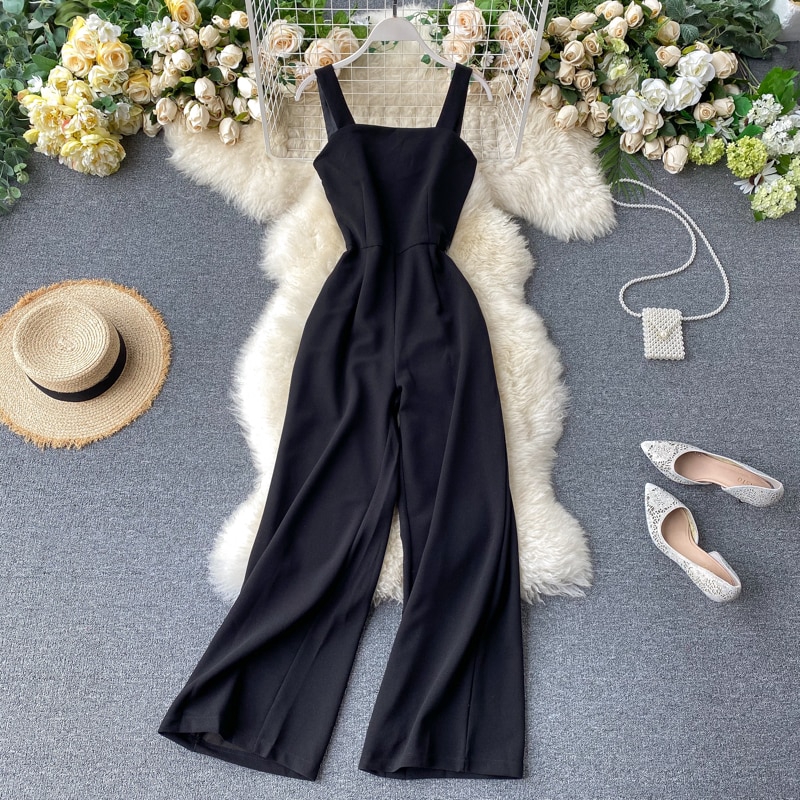 Sleeveless sling jumpsuit women Xia Xianxian high waist sexy temperament black fashion wide leg jumpsuit trousers