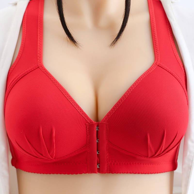 【READY STOCK】New Fashion Large Size Front Button Gather Comfortable and Breathable Thin No Steel Ring Bra