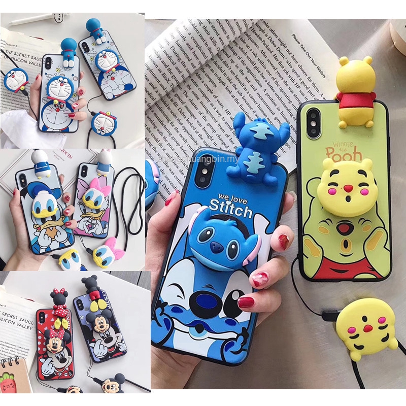 Cute Bear Stitch Silicone Case With Lanyard For Iphone 6 6s Plus Tpu Soft Cover Iphone 7 8 Plus Case Pop Airbag Bracket Shopee Malaysia