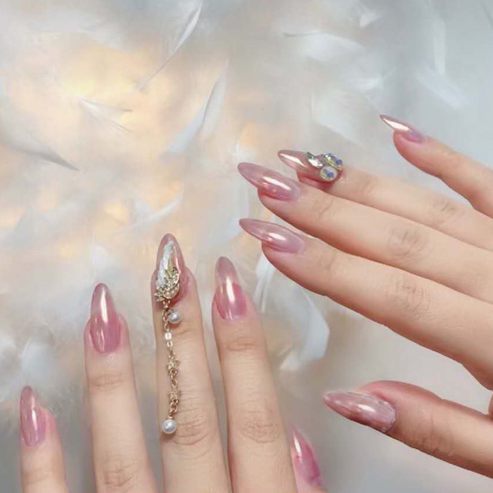 Mx 24pcs False Nails Aurora Pink Mermaid Medium Long Oval Glossy Press On Nail Full Cover Fake Nails Art For Women Press On Manicure Tips Shopee Malaysia