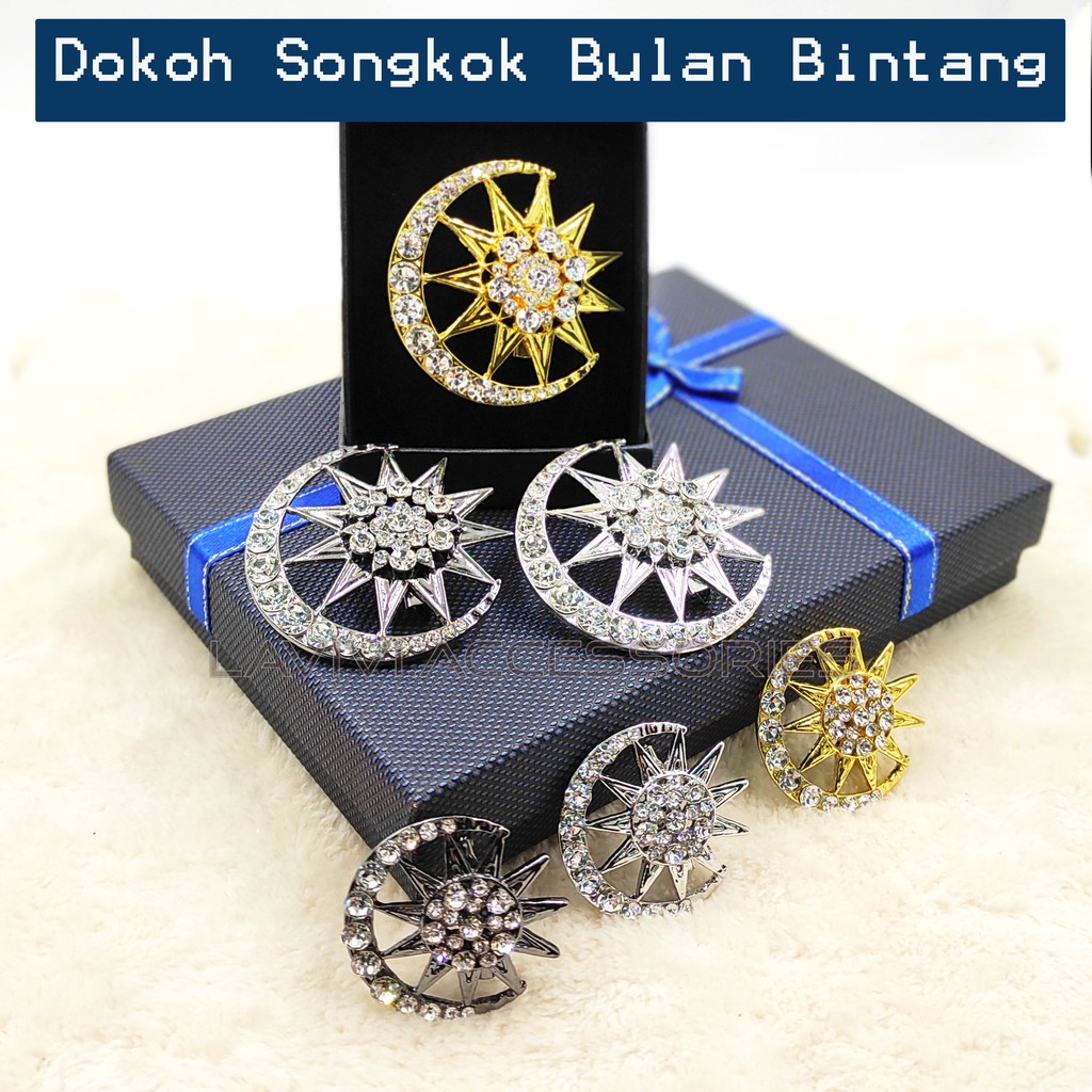 Kerongsang/Brooch Dokoh Songkok Bulan Bintang Muslimin ( 2 Saiz, 3