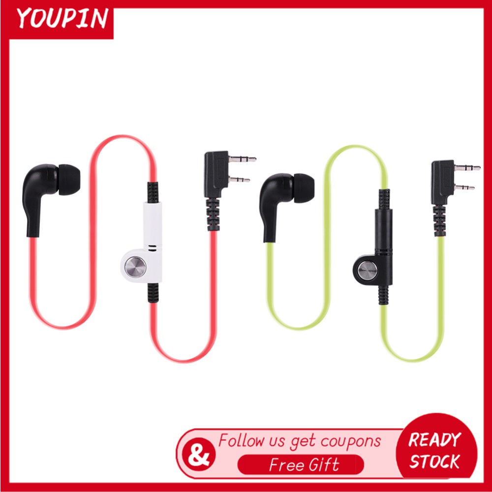 [YOP] 2 Pin PTT Walkie Talkie Radio Earphone Headset Flat Cable Earpiece Mic Headphone