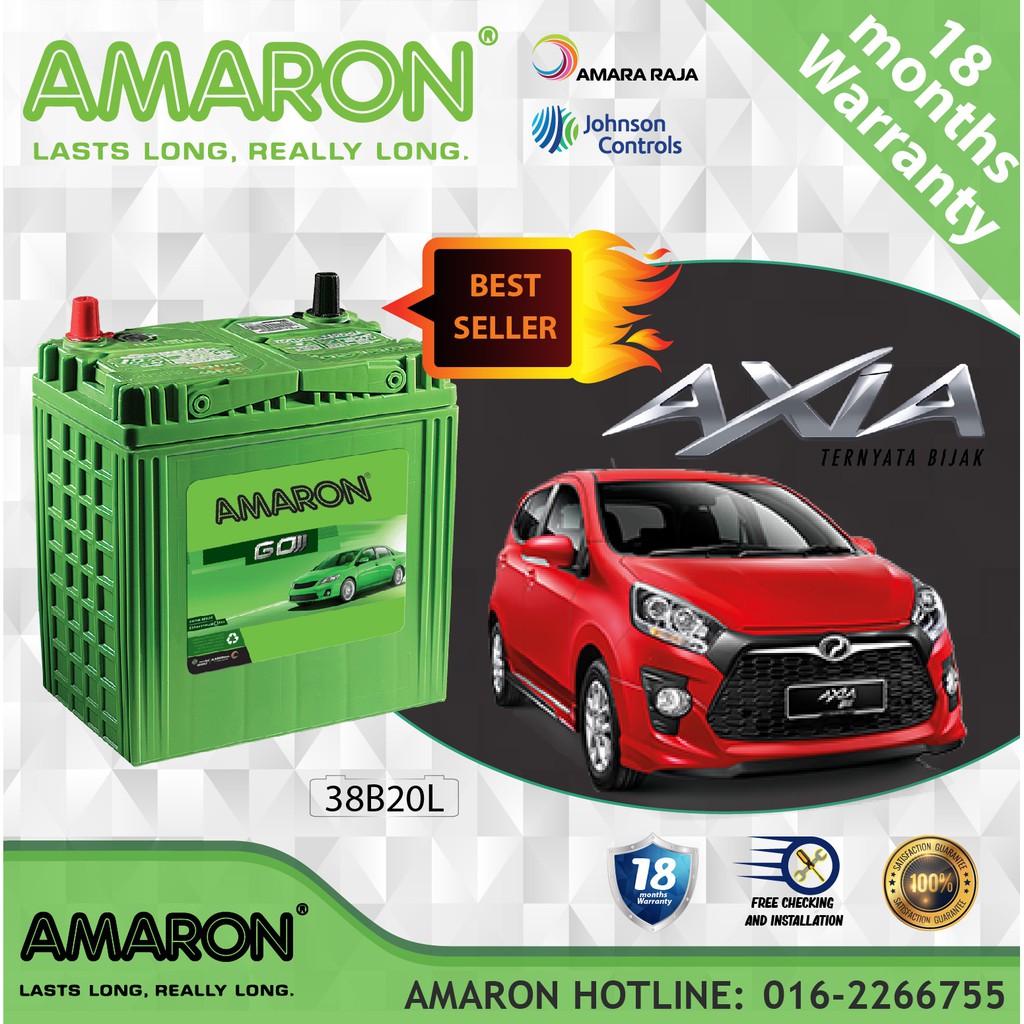 Perodua Axia  AMARON GO 38B20L (NS40ZL)  Car Battery  Bateri 