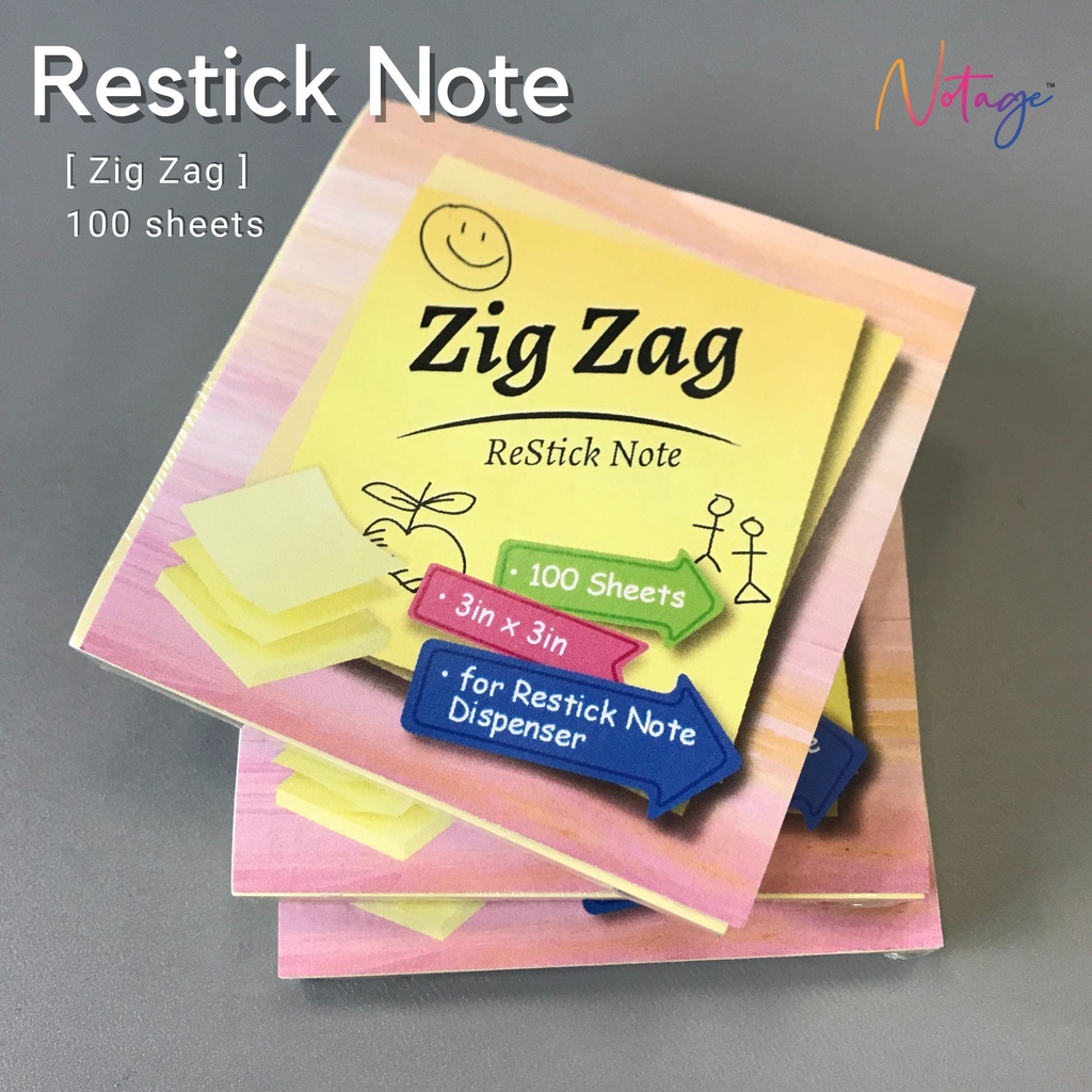 Zig Zag ReStick Note office Ztype Sticky Notes 3" Yellow sticky
