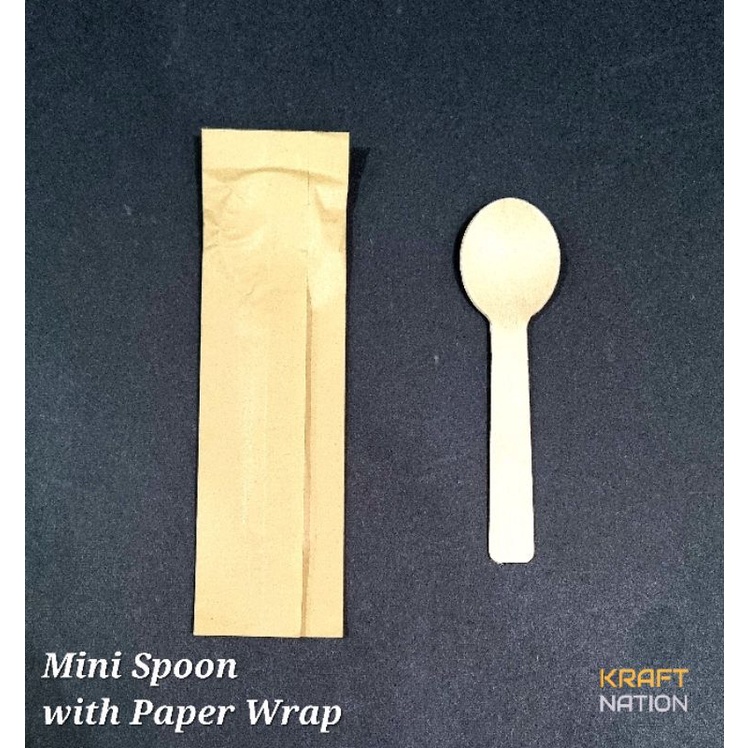 [ECO] Disposable Natural Wooden Mini Spoon/Spork with Paper Wrap Takeaway Utensils Dessert/Ice Cream/Sweet Corn