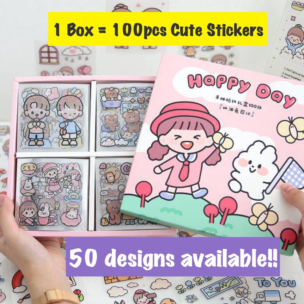 KawaiiGift 100pcs Happy Day Cute Stickers Box Waterproof Sticker Gift