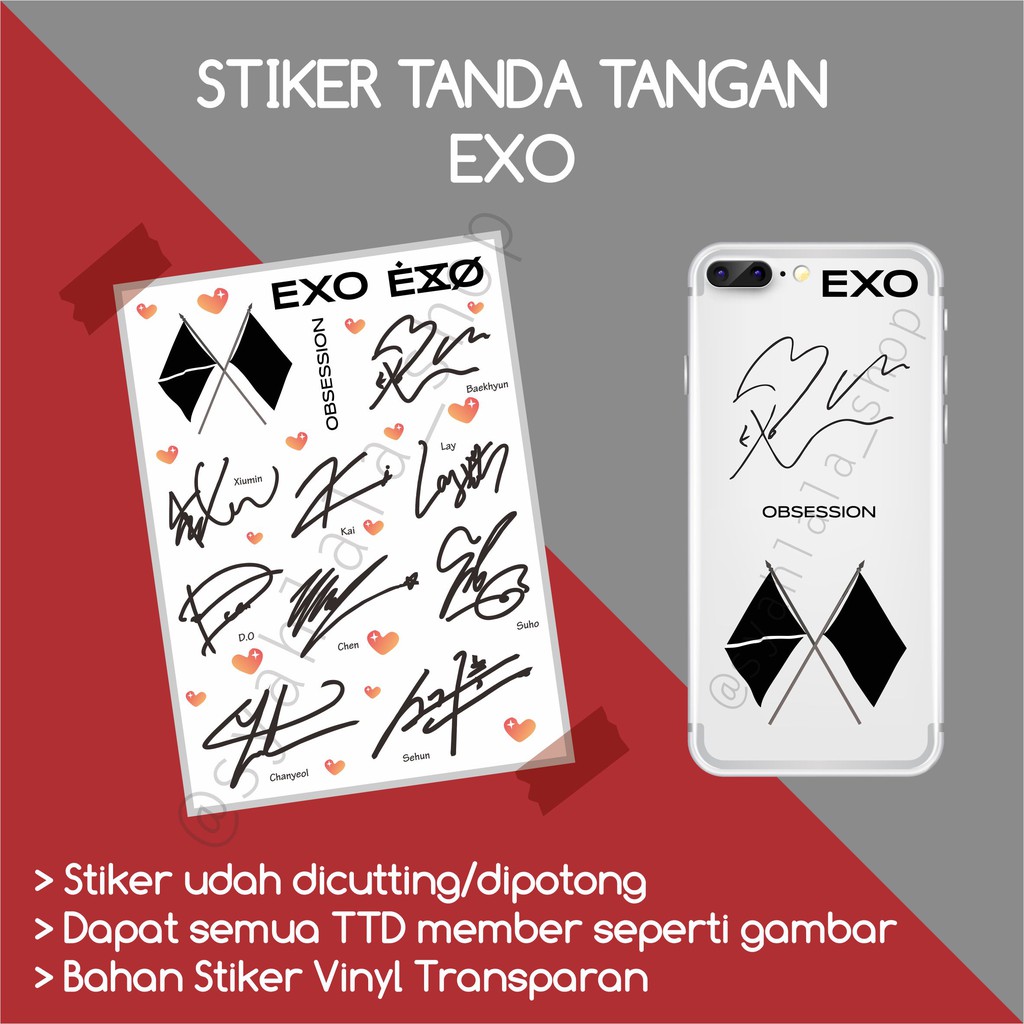transparent vinyl stickers kpop exo signature design black and gradation size a6 for fans collection shopee malaysia