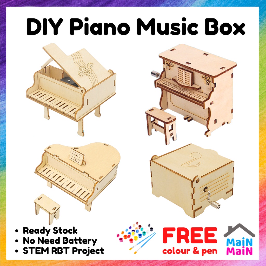 DIY Piano Music Box STEM RBT project Model Kits Toys for Children Wooden Hand Shake Music Box