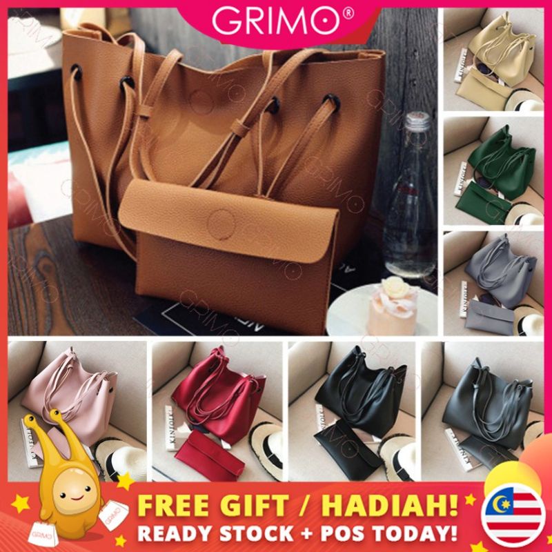 [HOT SALE] READY STOCKGRIMO 2 in 1 Large Tote Bag Shoulder Women's Handbag Beg Tangan Wanita Travel Purse NDS-02007