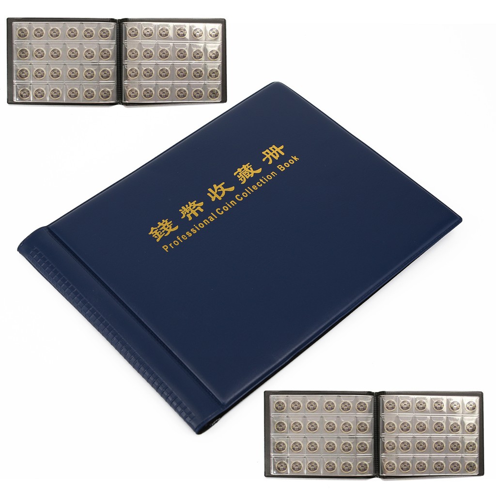 10 pages 120 pockets coin album holder fixed page blue front cover 