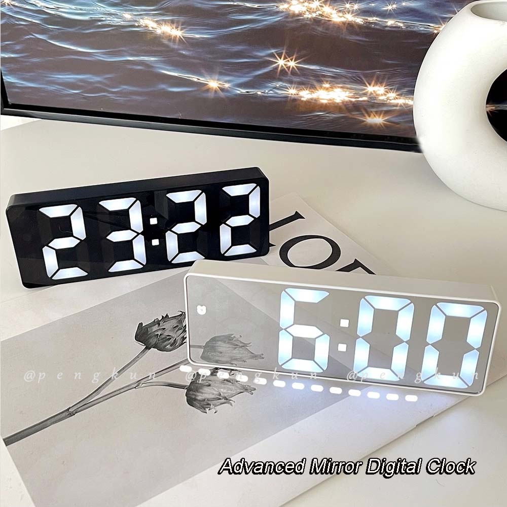 Mirror-faced clock Desktop clock LED digital display Student electronic alarm clock Silent, Simple Bedside decoration Sound wake-up Essential for getting up