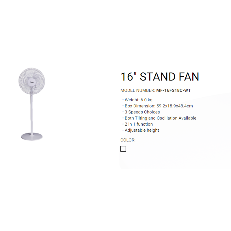 Midea 16 Stand Fan Mf 16fs18c Bk Or Wt White Black Mf16fs18c Or 16 Stand Fan Mf 16fs10n Black Mf 16fs10ns Shopee Malaysia