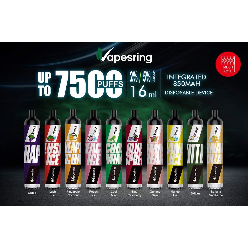 Vapesring Vmesh 7500 puffs Disposable & Rechargeable (Ready Stock