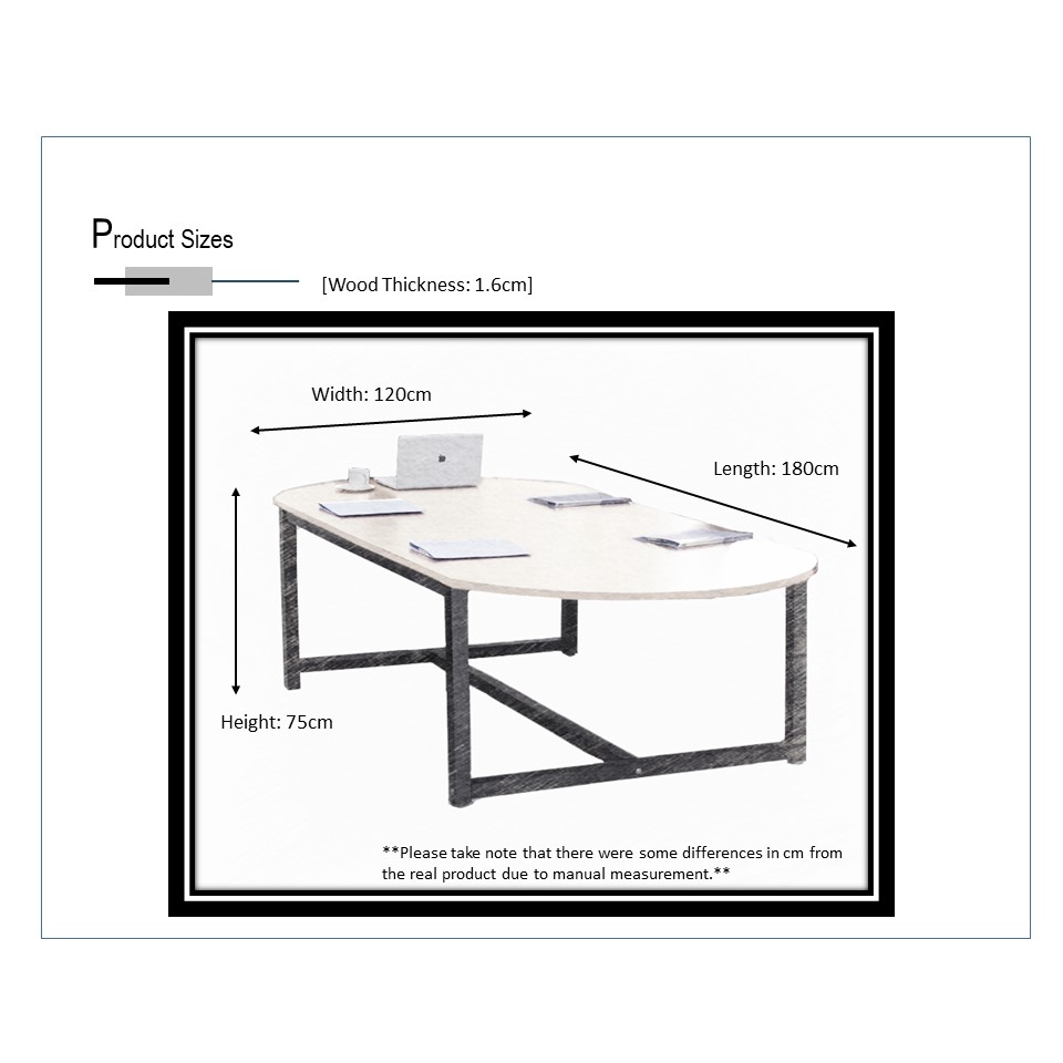 FINSSO: [180cm x 120cm x 73 cm] 6-8 Person Frame Boat Shaped Office Meeting Table Black Frame